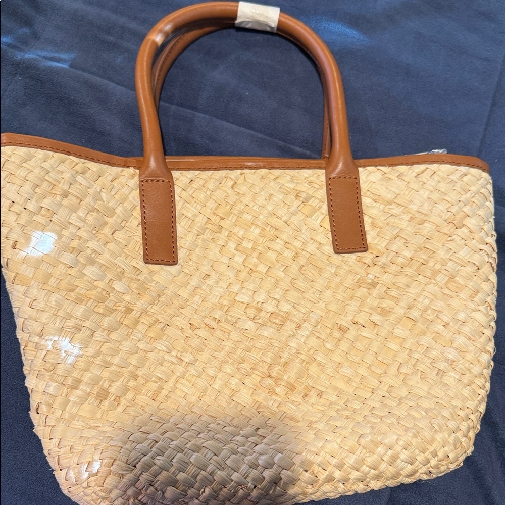 J. Crew Tan and cream Woven tote with leather trim - Picture 4 of 6